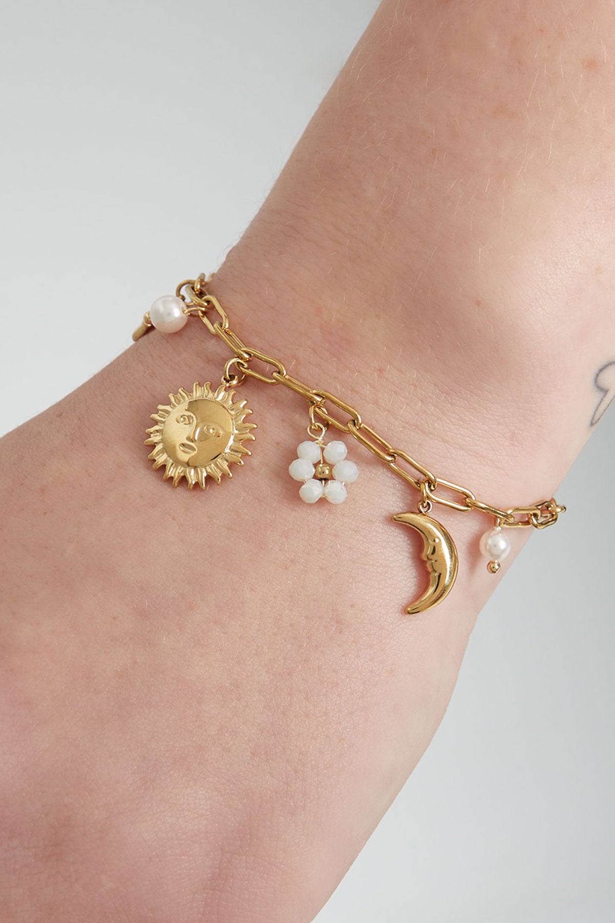 Armband - Goud - White Beads