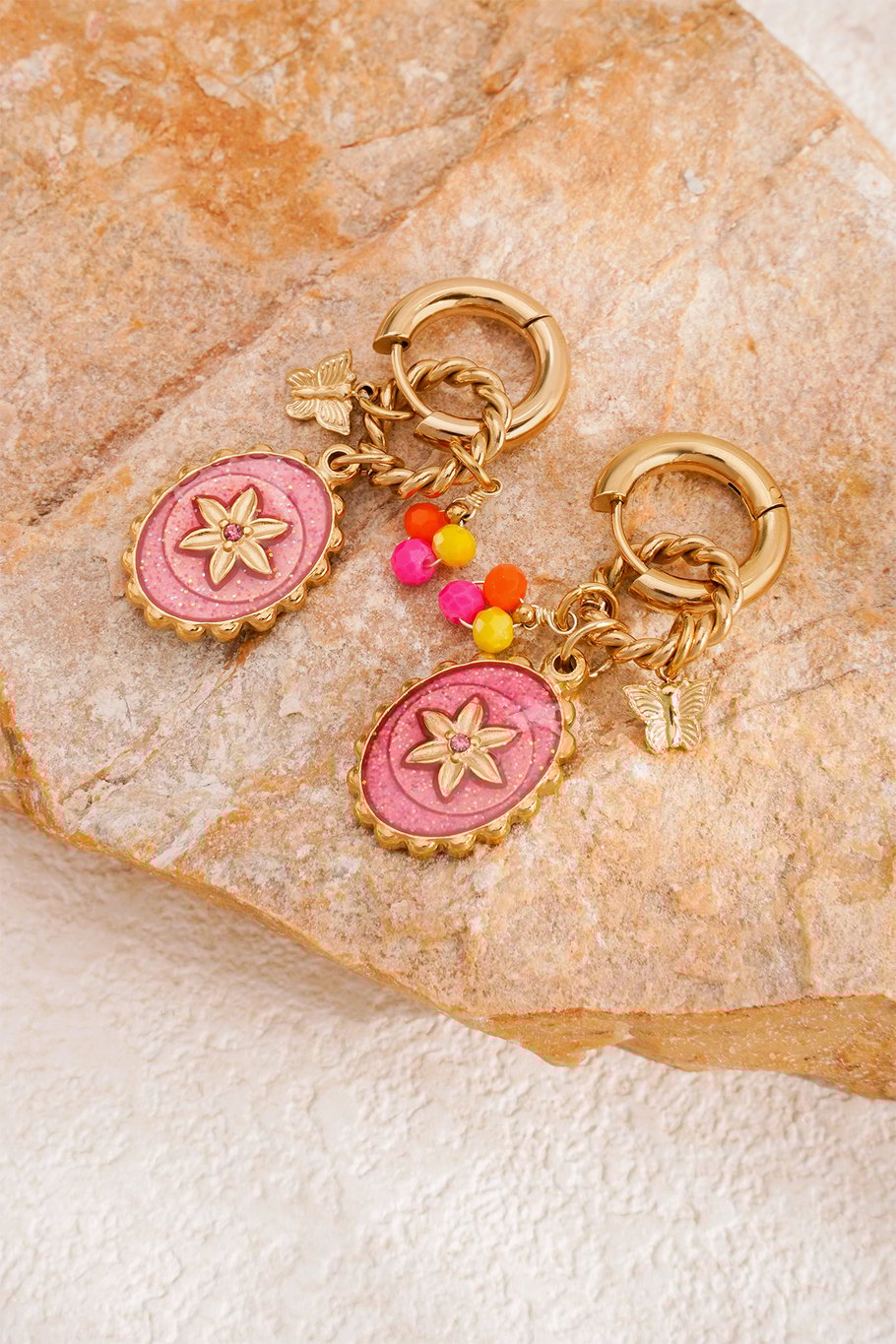 Oorbellen - Goud - Pink Stardust